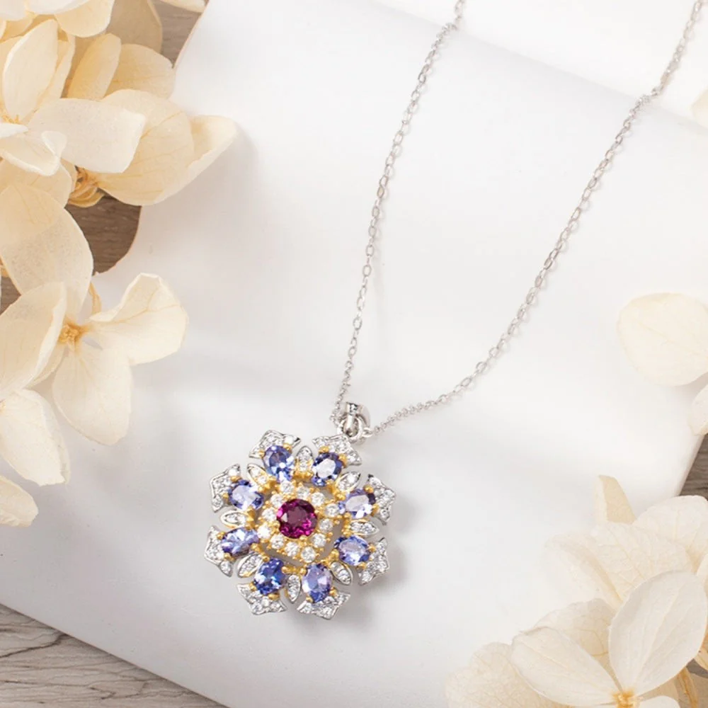 Tanzanite Necklace with Brazilian Garnet Gem - Image 3