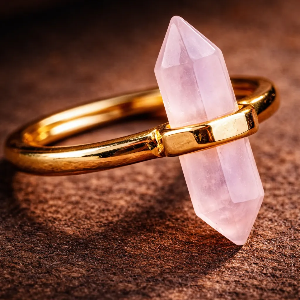 Thin Crystal Point Double Bead Ring — Sleek Healing Stone Jewelry - Image 3
