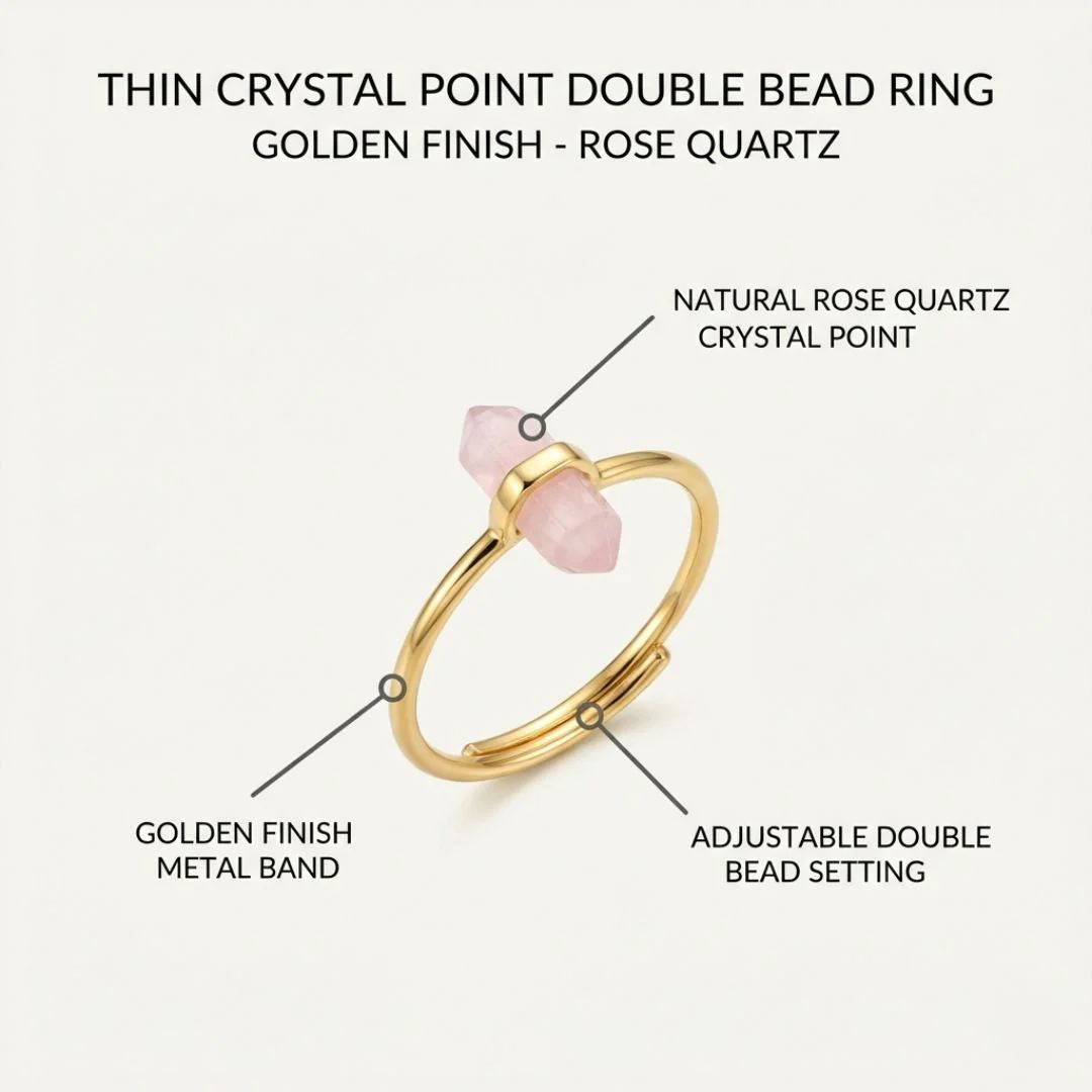 Thin Crystal Point Double Bead Ring — Sleek Healing Stone Jewelry - Image 4