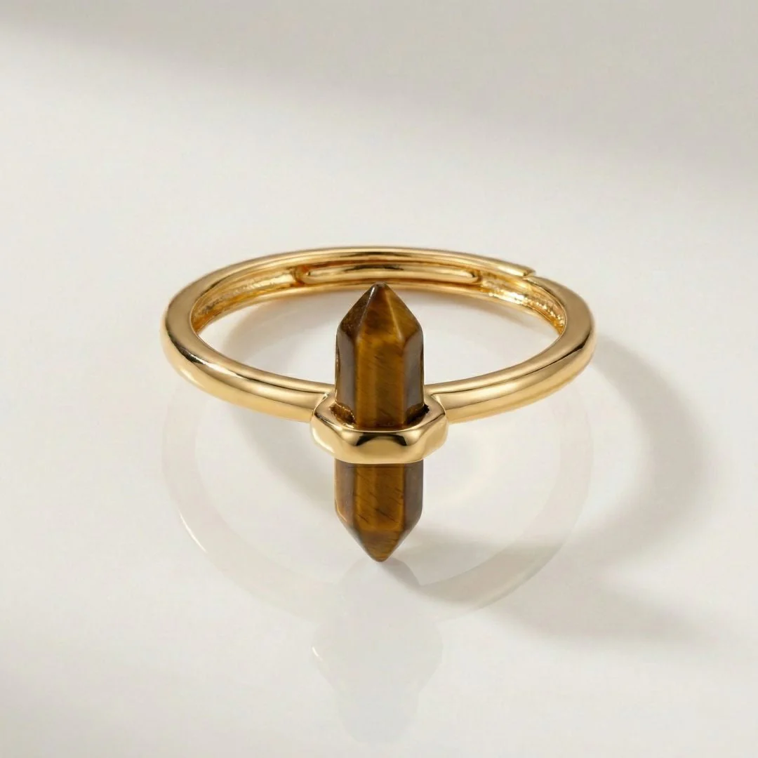 Thin Crystal Point Double Bead Ring — Sleek Healing Stone Jewelry - Image 7