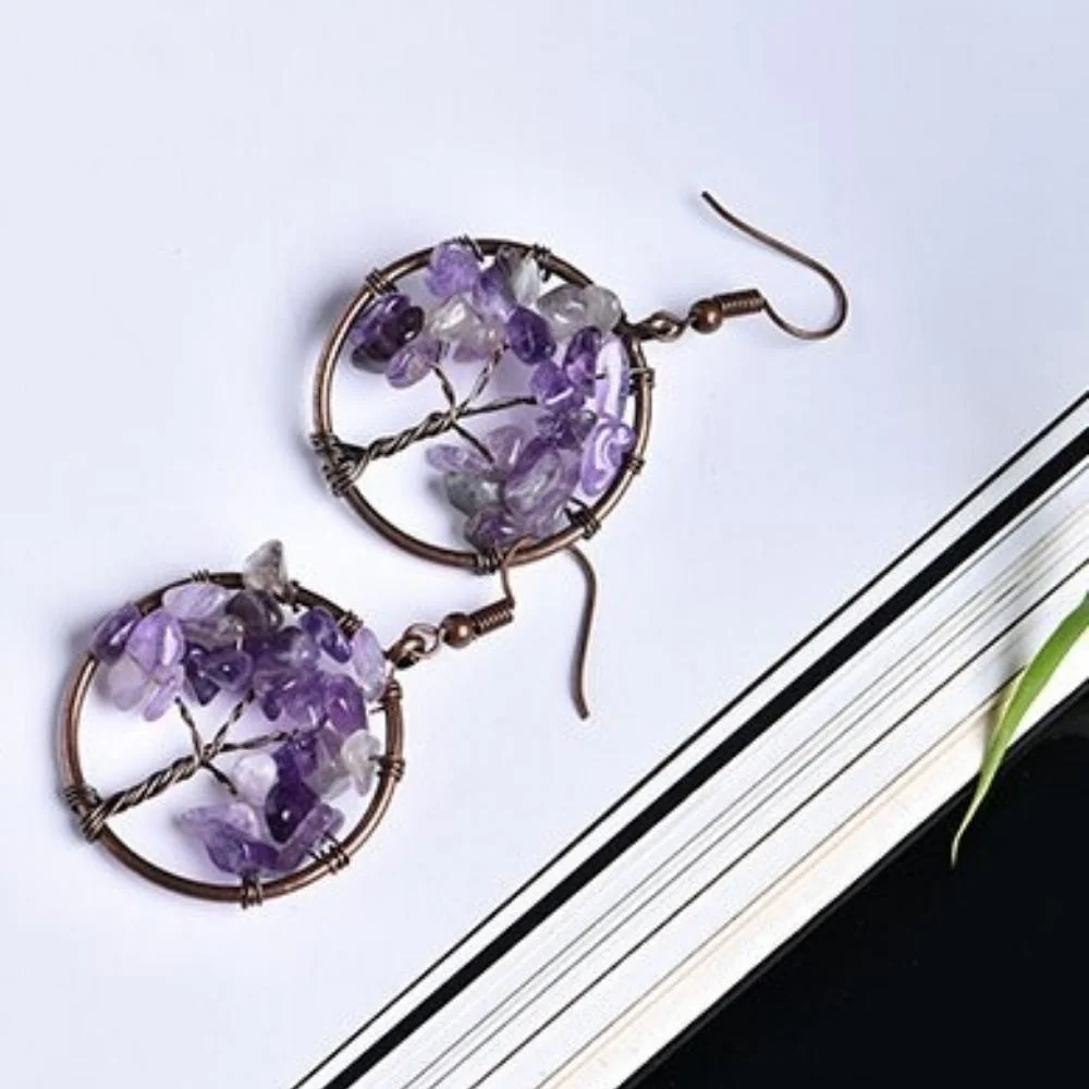 Tree of Life Wire Crystal Earrings - Image 4