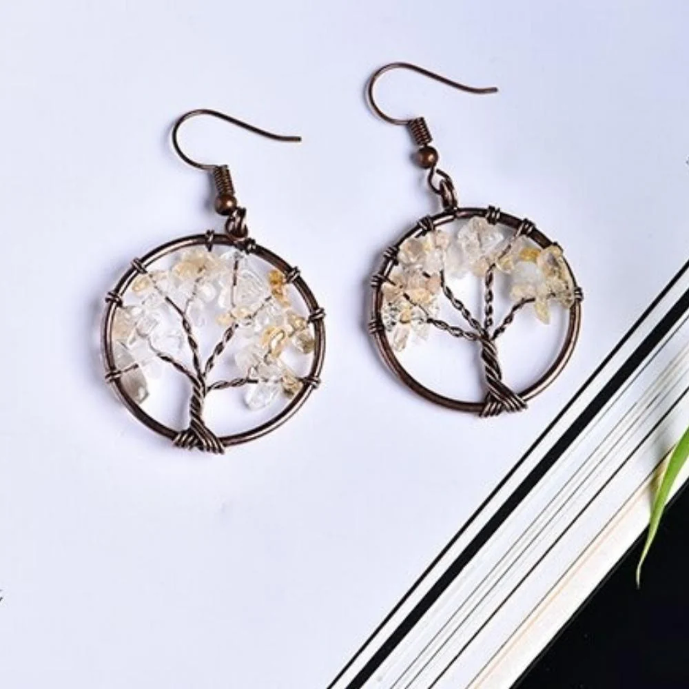 Tree of Life Wire Crystal Earrings - Image 5