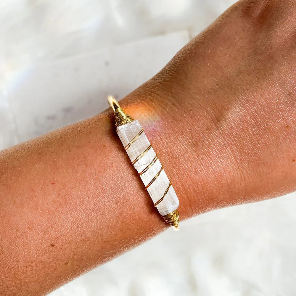 Wire Wrapped Selenite Bangle - Image 2