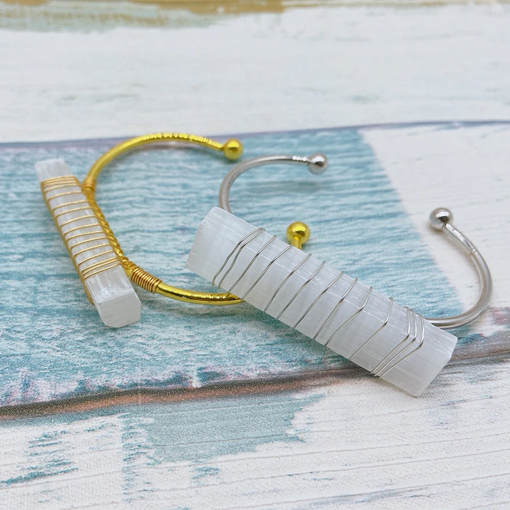Wire Wrapped Selenite Bangle - Image 5