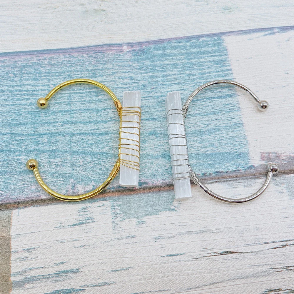 Wire Wrapped Selenite Bangle - Image 7