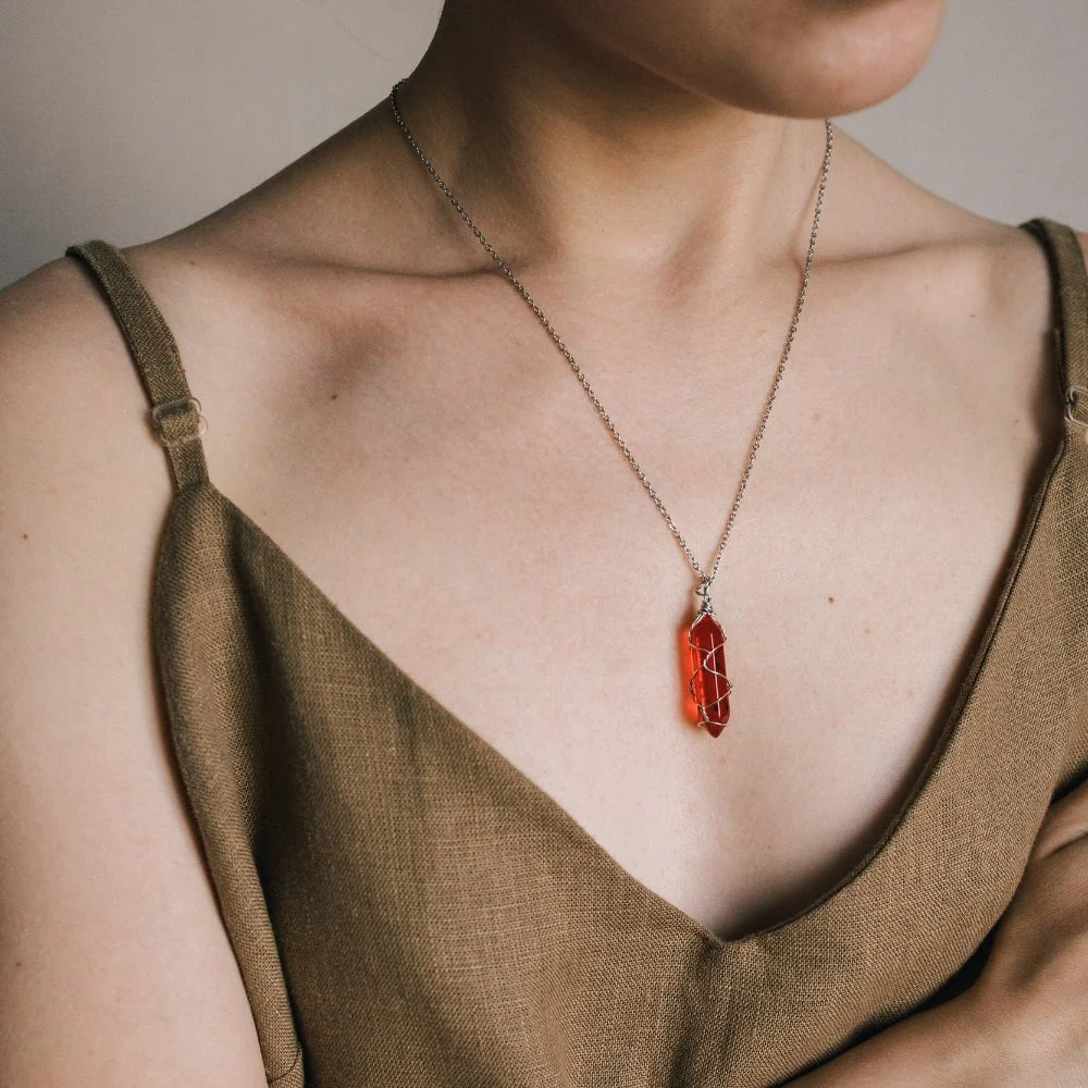 Wire Wrapped Red Carnelian Crystal Necklace - Image 3