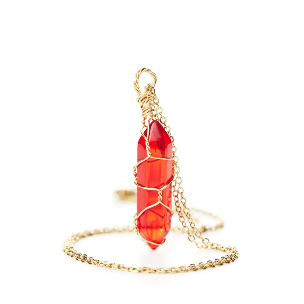 Wire Wrapped Red Carnelian Crystal Necklace - Image 4