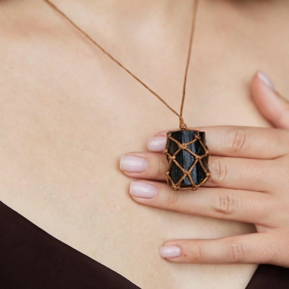 Wrapped Raw Black Tourmaline Crystal Protection Necklace - Image 4